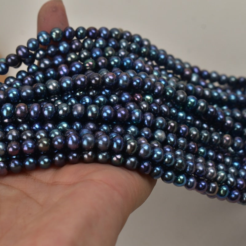 1163 5-6Mm Near Round Black Pearl Natural Freshwater Pearl Necklace work in progress