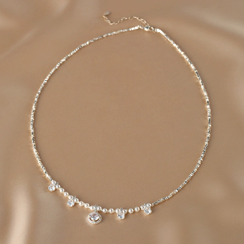 Pearl Necklace Women's S925 Sterling Silver Design Tassel Zircon Pendant