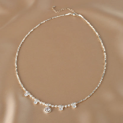 Pearl Necklace Women's S925 Sterling Silver Design Tassel Zircon Pendant