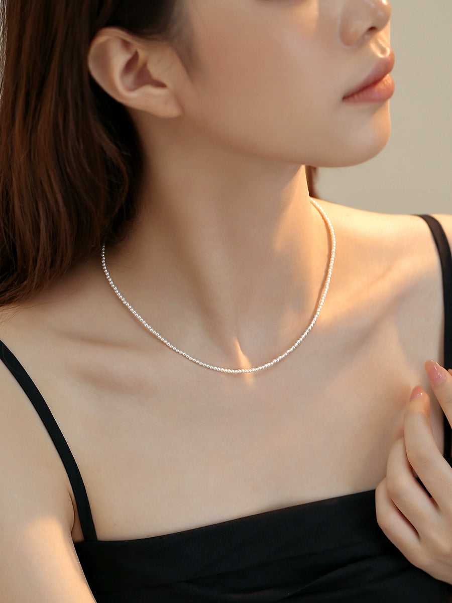 pearl necklace women's 2mm ultra-fine baby stacked