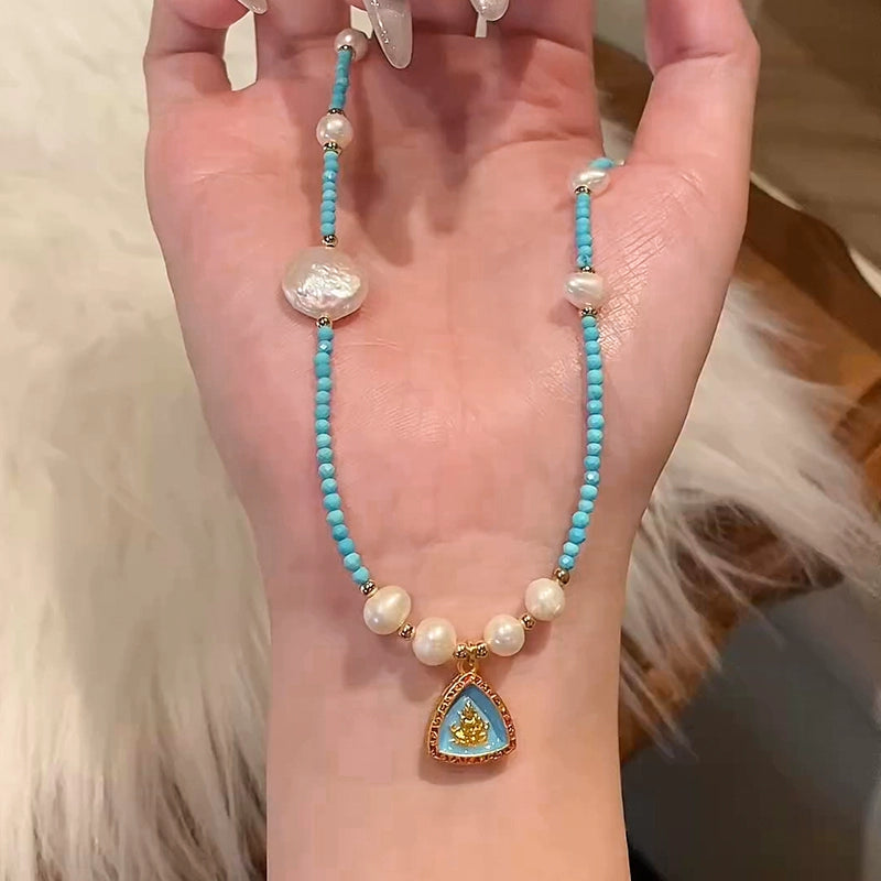 Natural Pearl Necklace Women's New Chinese Turquoise Exquisite Pendant
