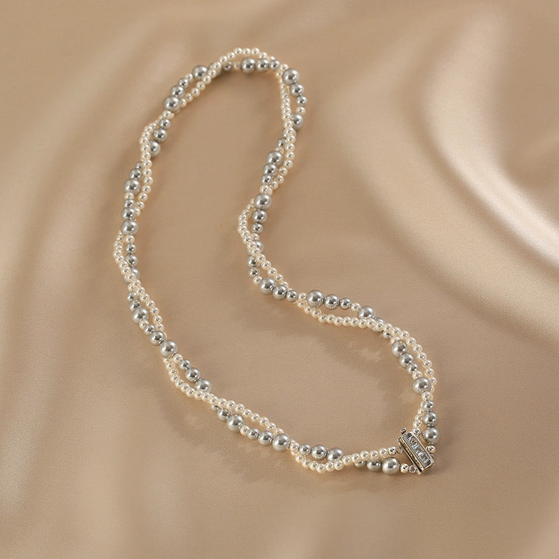 French pearl necklace women's real multi-hemp color exquisite double stacking design choker