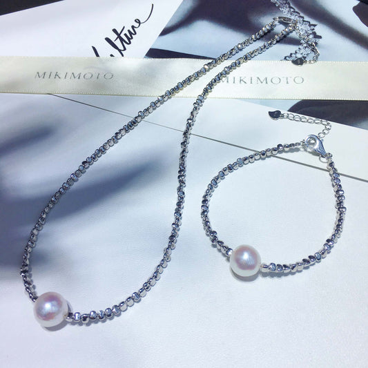 Freshwater Baroque Passepartout Pearl S925 Sterling Silver Necklace Bracelet Set