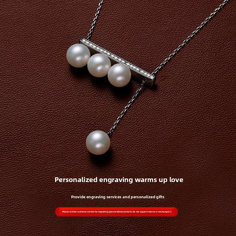 Balance Beam Pearl Necklace Ladies Natural Freshwater 925 Silver True Pearl Pendant Single Pendant