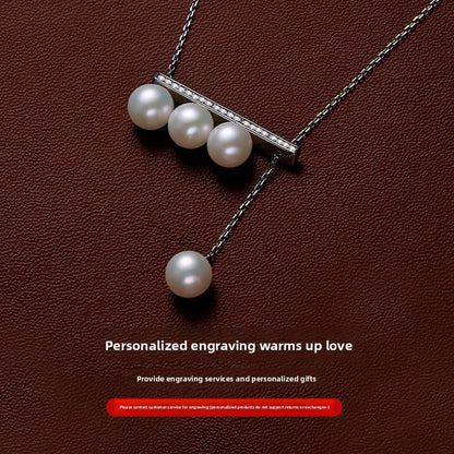 Balance Beam Pearl Necklace Ladies Natural Freshwater 925 Silver True Pearl Pendant Single Pendant
