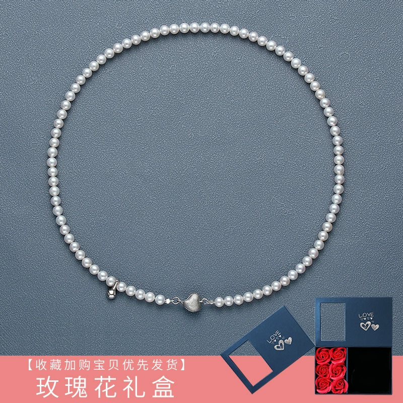 Necklace Ladies Positive Round Extremely Strong Light High-grade Natural Freshwater Baby Pearl Full Bead Chain