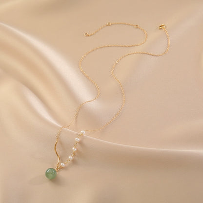Vintage Natural Hetian Jade Pearl 14K Pack Gold Necklace Ladies