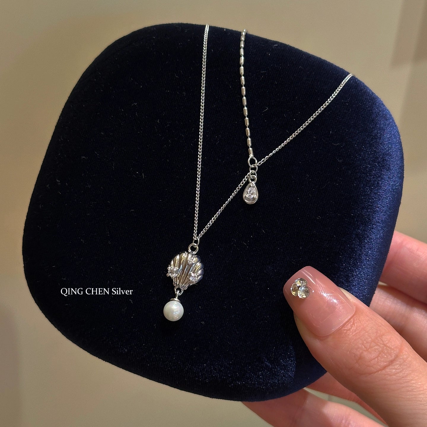 S925 Sterling Silver Shell Pearl Double Necklace Ladies Exquisite Silver Jewelry