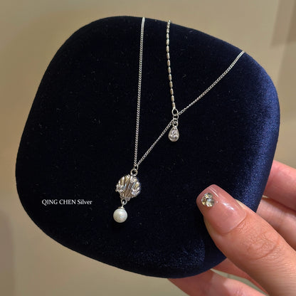 S925 Sterling Silver Shell Pearl Double Necklace Ladies Exquisite Silver Jewelry