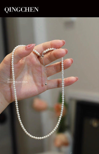 1621    3-4mm  pearl necklace stacked