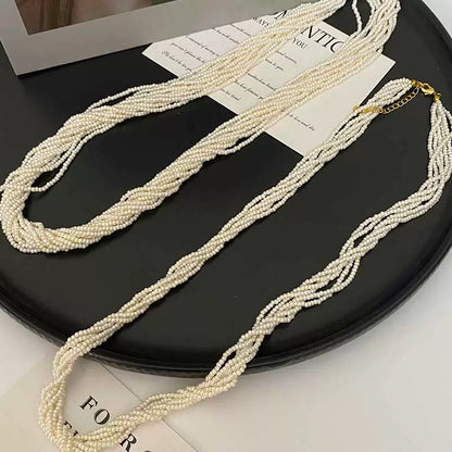 French retro multi-layer winding small beads sweater chain personalized atmosphere necklace new explosion