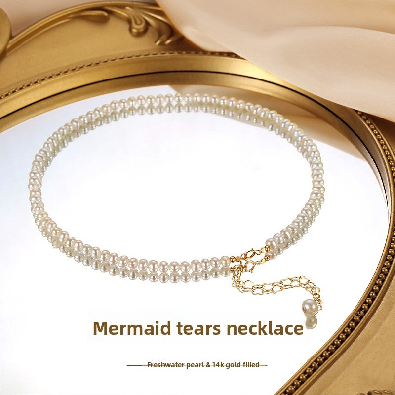 Pearl Necklace Ladies Celebrity Near Round Freshwater Beads French Love Engraving