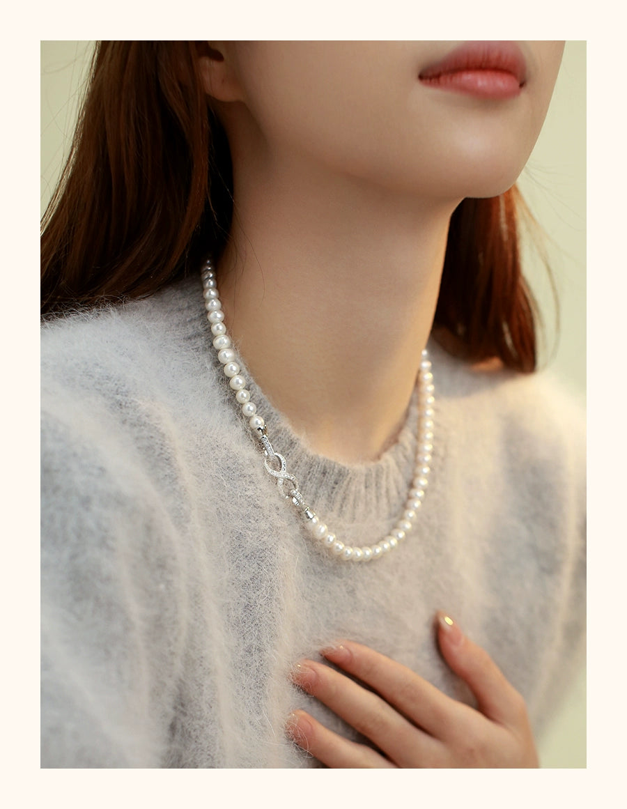 Natural freshwater pearl necklace women's 8-character buckle light luxury high-end sweater chain new popular temperament neck chain