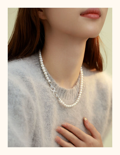 Natural freshwater pearl necklace women's 8-character buckle light luxury high-end sweater chain new popular temperament neck chain