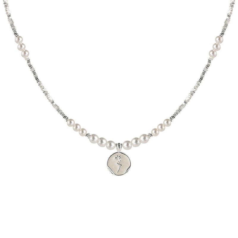 Natural Pearl Necklace Ladies S925 Silver Premium Drop Glaze Rose Flower Pendant