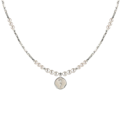 Natural Pearl Necklace Ladies S925 Silver Premium Drop Glaze Rose Flower Pendant