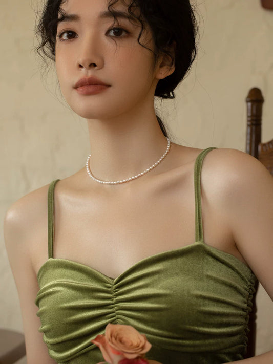 Vintage Natural Freshwater Pearl Gold Bead Necklace Women's Chain Pearl Chain