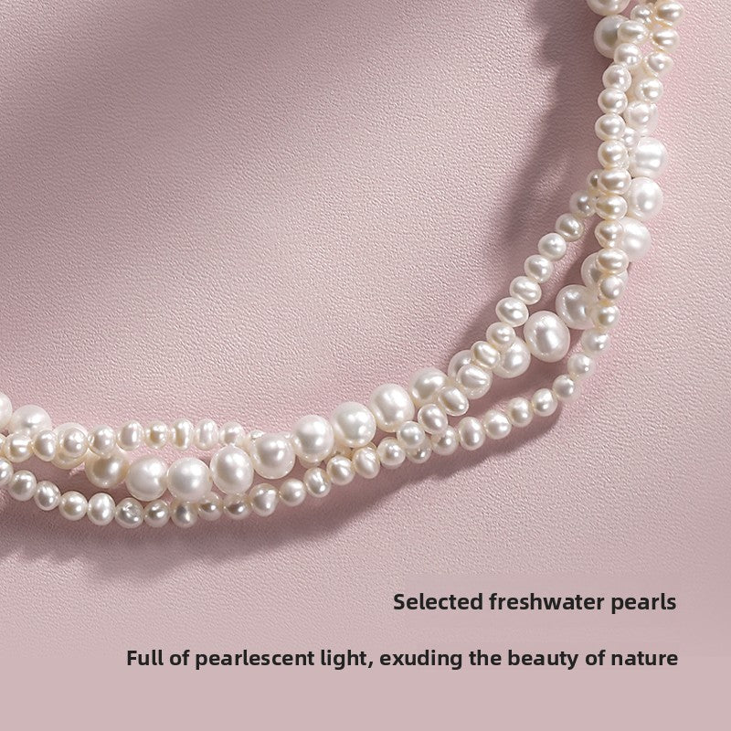 Multi-layer Twist Pearl Necklace Women's Natural Freshwater French Vintage Short Sweater Chain