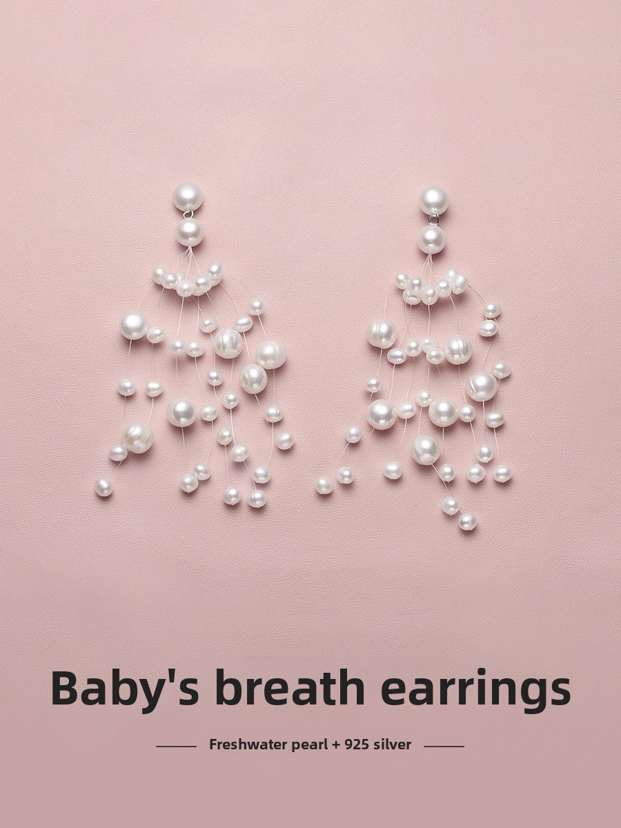 Gypsy Pearl Earrings Women's Natural Freshwater Long Exaggerated Earrings Bridal Wedding Necklace Set Combination