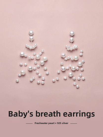 Gypsy Pearl Earrings Women's Natural Freshwater Long Exaggerated Earrings Bridal Wedding Necklace Set Combination