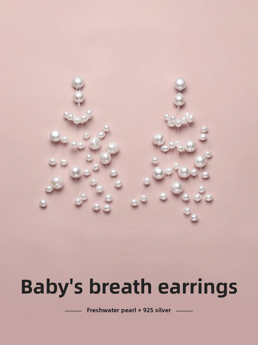 Gypsy Pearl Earrings Women's Natural Freshwater Long Exaggerated Earrings Bridal Wedding Necklace Set Combination