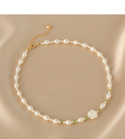 Natural freshwater pearl necklace female niche exquisite elegant camellia neck chain temperament simple collarbone chain