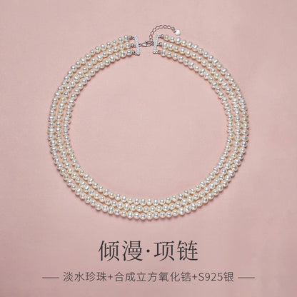 Pearl necklace women's 2025 new popular natural freshwater three-layer multi-layer sweater chain retro stacking