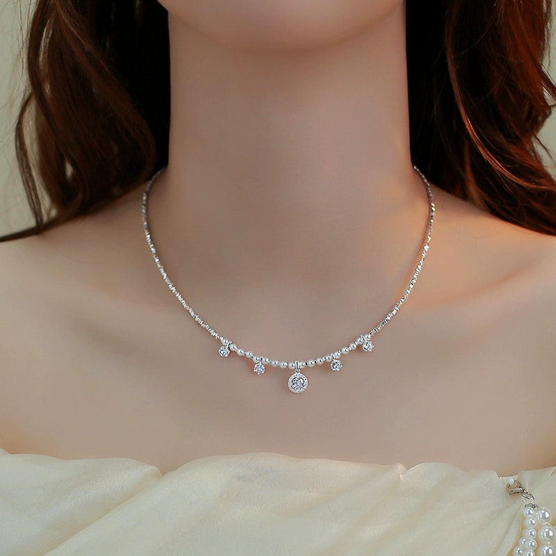 Pearl Necklace Women's S925 Sterling Silver Design Tassel Zircon Pendant