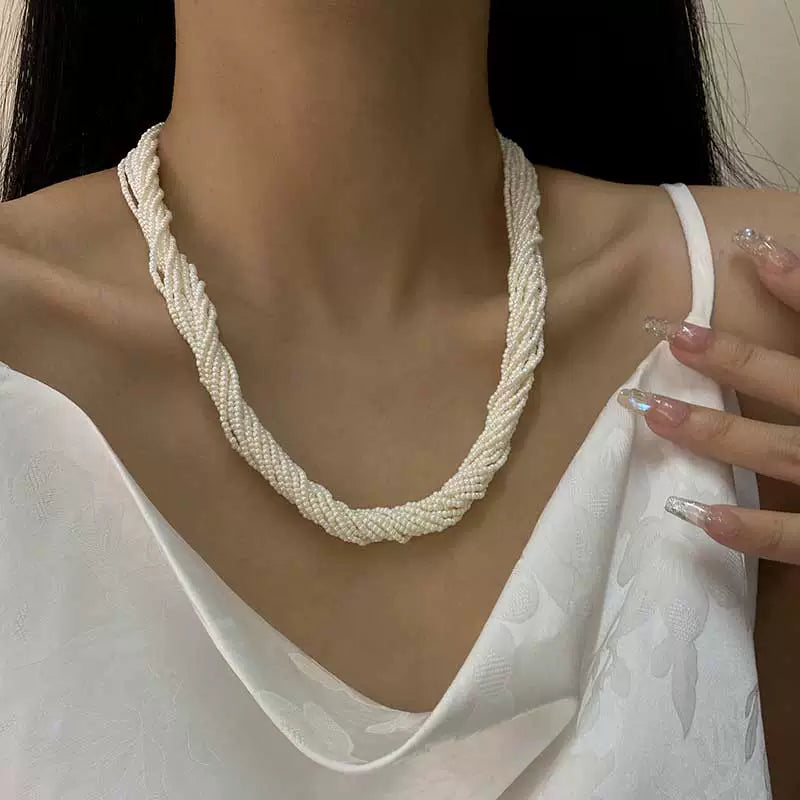 French retro multi-layer winding small beads sweater chain personalized atmosphere necklace new explosion