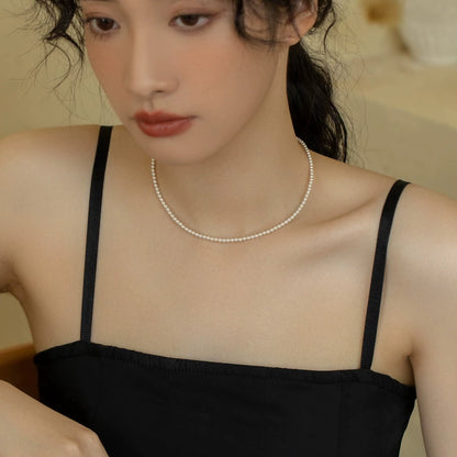 Small Pearl, Perfect Round Strong Gloss Baby Pearl Necklace 14K Gold Premium Chain for Girls