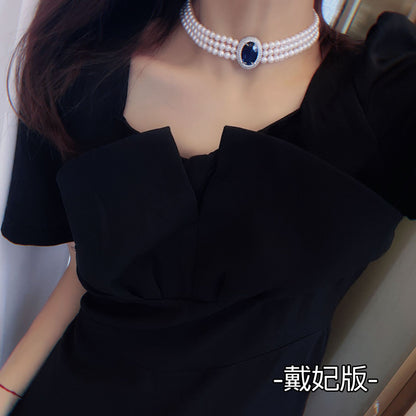 Sapphire Multi-layer Tian Fresh Water Pearl Necklace Princess Diana Lady King Collarbone