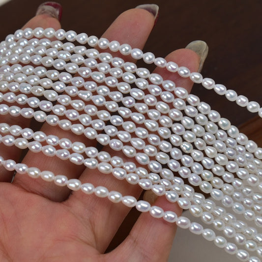 1062 3-4mm White Natural Freshwater Pearl Necklace Rice Beads Water Drops Beads Handmade DIY Loose Beads work in progress