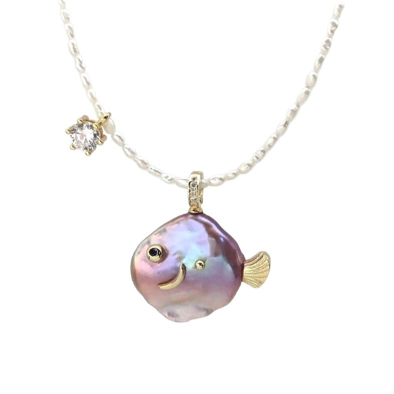 Ocean natural pearl pendant cute pearl fish