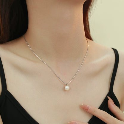 Natural Single Pearl Pendant Necklace Ladies Delicate Design S925 Silver