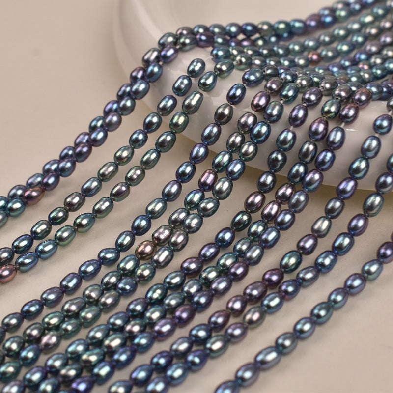 1040  40Cm Long, Strong Light Colorful Malachite Green Beads 3-4mm Natural Freshwater Real Pearls DIY Handmade Materials