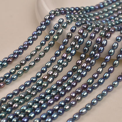 1040  40Cm Long, Strong Light Colorful Malachite Green Beads 3-4mm Natural Freshwater Real Pearls DIY Handmade Materials