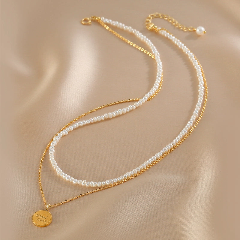 Natural freshwater pearl necklace Women's summer light luxury niche high-end double-layer stacked neck chain Xiaomi bead collarbone chain