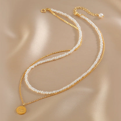 Natural freshwater pearl necklace Women's summer light luxury niche high-end double-layer stacked neck chain Xiaomi bead collarbone chain