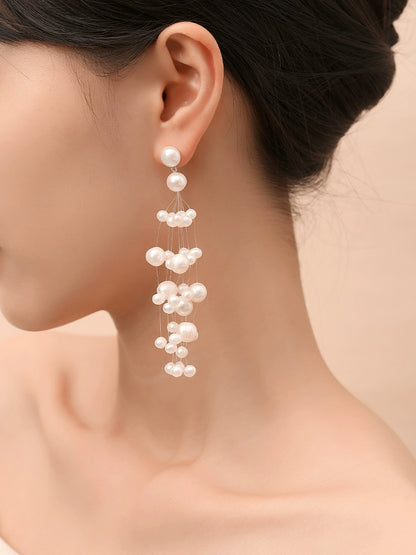 Gypsy Pearl Earrings Women's Natural Freshwater Long Exaggerated Earrings Bridal Wedding Necklace Set Combination