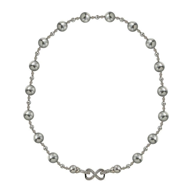 Real much hemp gray  pearl necklace women's French design sense eight-character buckle exquisite