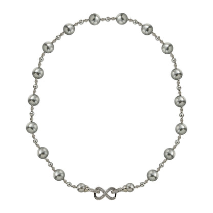 Real much hemp gray  pearl necklace women's French design sense eight-character buckle exquisite