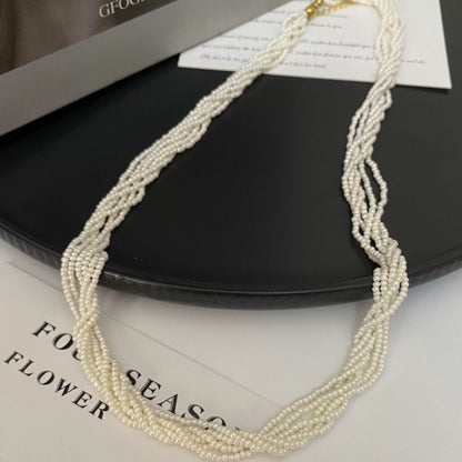 French retro multi-layer winding small beads sweater chain personalized atmosphere necklace new explosion