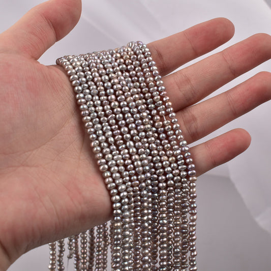 1127 3-4mm Natural Freshwater Pearl Loose Bead Punch work in progress Irradiated Gray Bare Bead DIY