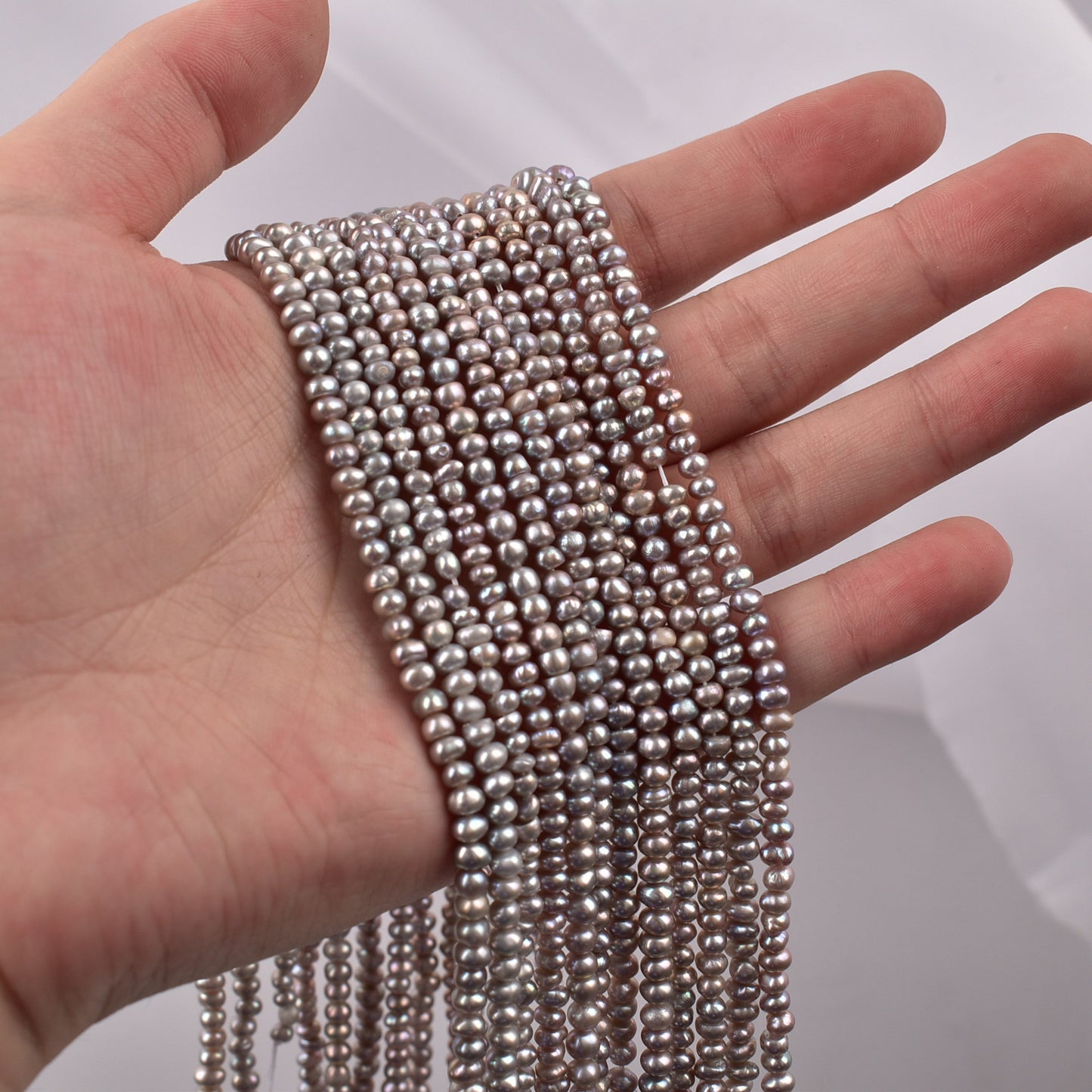 1127 3-4mm Natural Freshwater Pearl Loose Bead Punch work in progress Irradiated Gray Bare Bead DIY