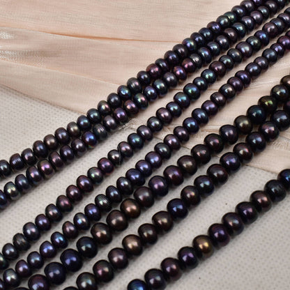 1241 Black flat beads, natural freshwater pearls work in progress diy