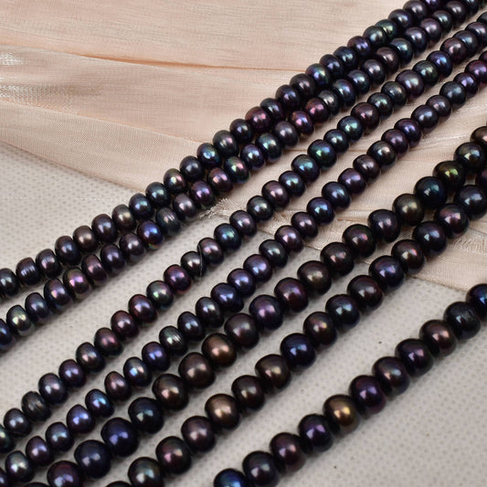 1241 Black flat beads, natural freshwater pearls work in progress diy