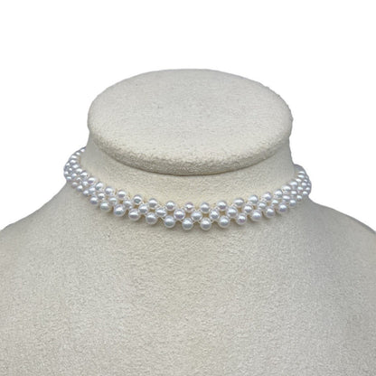 3-4Mm freshwater millet bead braided chain hand-woven three-row positive circle strong light collarbone chain factory direct sales