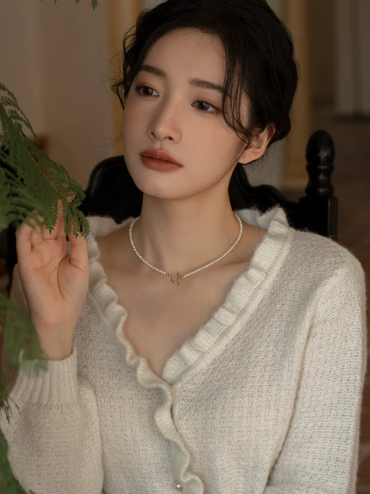 Swan neck, three ways to wear natural small pearl necklace chain OT buckle girl gift
