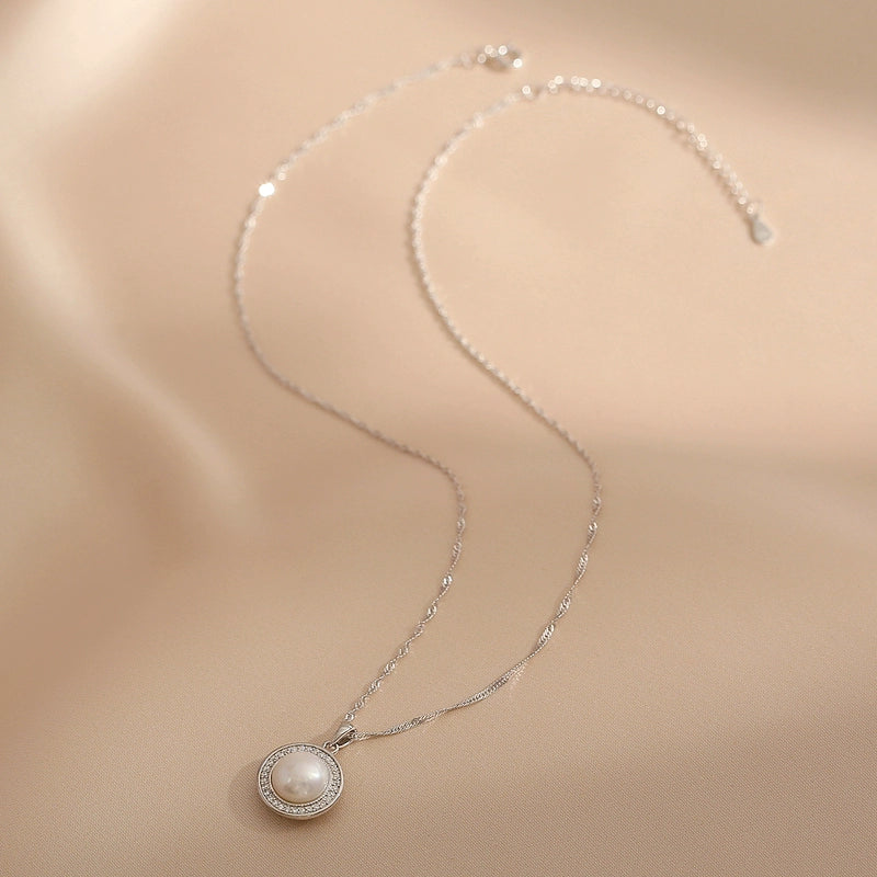 micro-inlaid 3A zircon freshwater pearl necklace for women ins design sense S925 silver