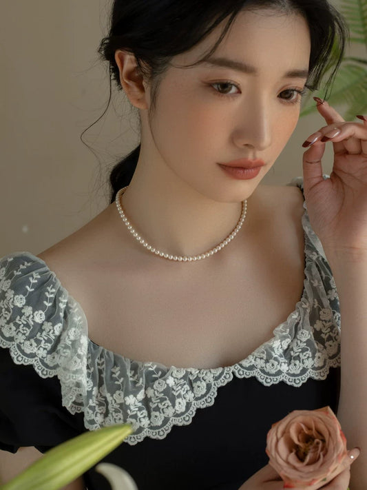 Natural freshwater pearl necklace near perfect round baby bead chain chocker chain for girls